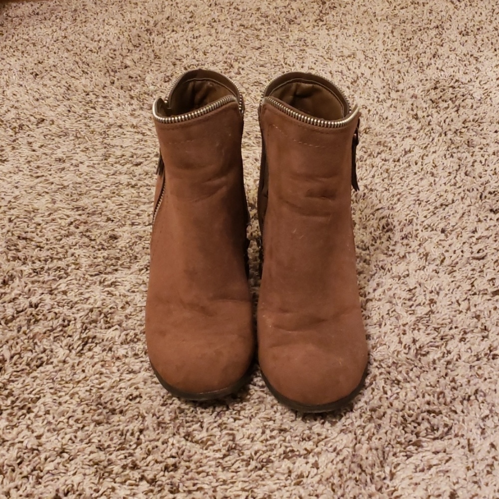 Brown Zipper Booties